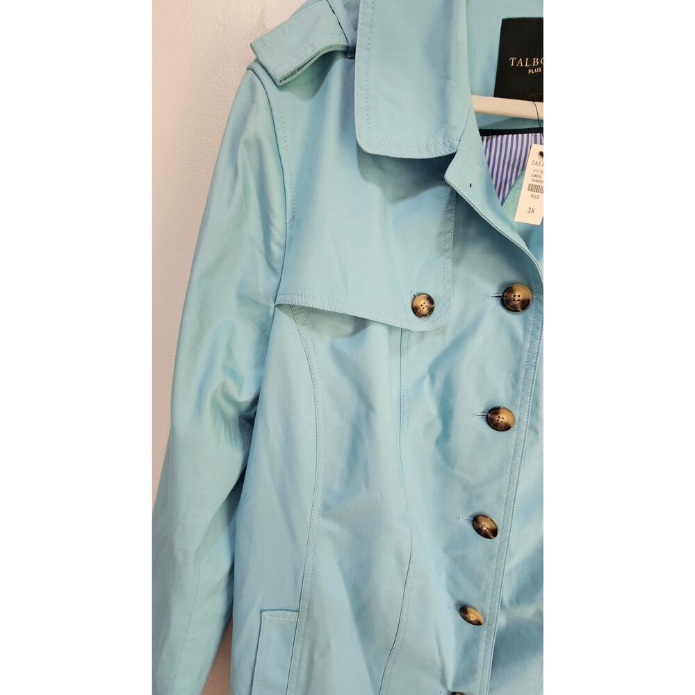 Talbots Classic Trench Coat Jacket, Turquoise, Tortoise Buttons, Plus Sz 3X - Picture 12 of 12